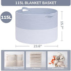 INDRESSME 115L Extra Large Woven Rope Blanket Basket Living Room Blue - Image 2
