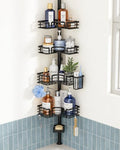 SWTYMIKI Shower Caddy Tension Pole - 4-Tier Corner Shower Organizer Tension Rod with Soap Holder, Toothbrush Holder & 4 Hooks, Adjustable Stainless Steel Bathroom Organizer 27.6 to 108.3 inch, Black by SwtyMiki-TidyHomeSweetLife