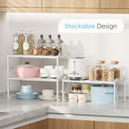 2 Pack 11” Depth Expandable Kitchen Cabinet Organizer Shelves, Heavy Duty Kitchen Countertop Organizers and Storage Rack, Stackable Metal Small Storage Shelf For Pantry Counter Cupboard Organization - Image 5
