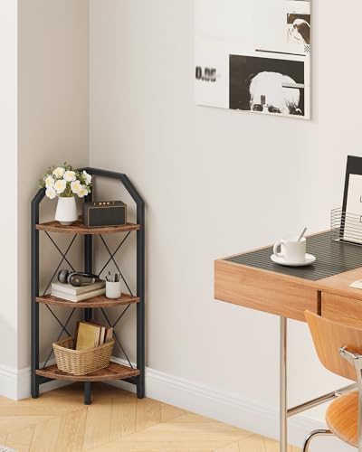 CHOEZON 3-Tier Corner Shelf, Industrial Corner Bookshelf, 35.4" Storage Stand, Plant Stand Display Shelf, Bookcase for Bedroom, Living Room, Home Office, Rustic Brown and Black TCJ03BF - Image 7