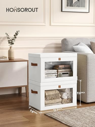 Homsorout Medium Fabric Storage Bins - Closet Shelf Organizer with Open Window, 4 Pack Closet Baskets for Shelves, Stackable Decorative Boxes for Home, Dorm, White, 13.7" x 9.8” x 9.8" - Image 5