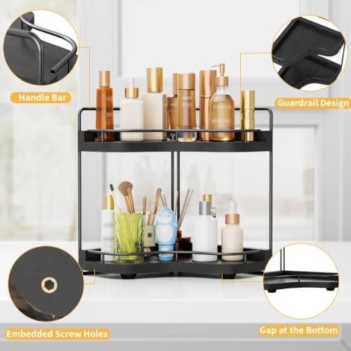 2-Tier Corner Bathroom Counter Organizer, Larger Size, Black - Image 4