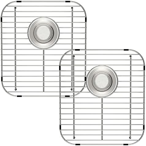 SANNO Sink Bottom Grid for Kitchen, Sink Protectors with Rear Drain Hole for Double Sink,Stainless Steel,13" L x 11.6" W by SANNO