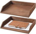 Beeveer 2 Pcs Dark Wood Letter Tray Wooden Desk Paper Organizer 2 Tier Stackable Load Documents Desktop Tray Drawer File Folder Magazine Office Accessories for Home Office Back to School by Beeveer