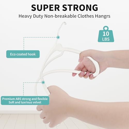 30 Pack White Velvet Hangers, Ultra Slim Non-Slip Felt Coat Suit Hangers with Space Saving 360° Swivel Hook, Modern Clean Look for Closet Organization - Image 6