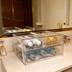 Small Stackable Clear Acrylic Storage Drawers(4 Pack) with Handles,Plastic Organizer Bins for Fridge Bathroom Kitchen Cabinet Pantry Coffee bar Undersink Office Closet Storage Bins - Image 2