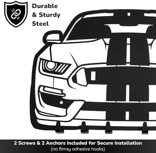 MOOH Key Holder for Wall - Metal Automotive Key Holder With 6 Hooks - Unique Car Gift for Men, Women, Car Lovers & Enthusiasts - Cool Man Cave Decor (Ford Mustang 2021, Black) - Image 3