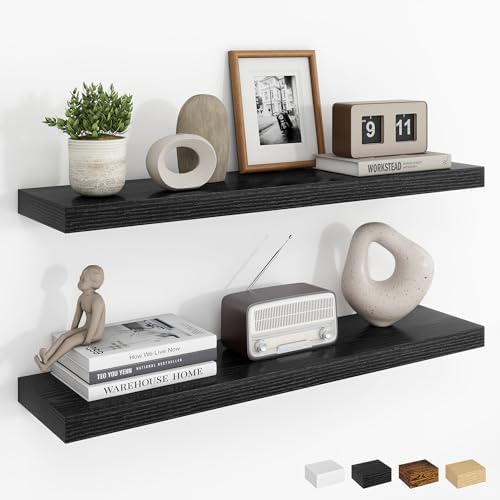 Dreamland 30Inch Floating Shelves for Wall, Rustic Wooden Black Floating Shelves for Bathroom|Bedroom|Kitchen, Deep Wall Mounted Book Shelf, Wood Storage Display Shelf for Home Decor, Set of 2 by Dreamland