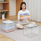 10 PCS Clear Zippered Storage Bags with Handles,Sweater Storage with Two-way Zipper,Foldable Closet Organizer Bed Sheet Organizer,Cube Plastic Organizer,Bag,Bin,for Clothes,Towel-GY - Image 6