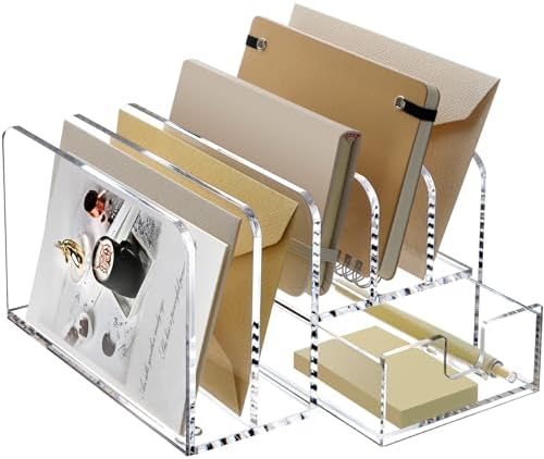 SANRUI Clear Acrylic Mail Organizer with 5 Compartments and 1 Drawer by SANRUI