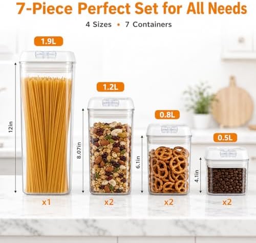 7-Piece Airtight Food Storage Containers with Lids, Clear Stackable Pantry Organization Set for Flour, Sugar, Cereal, Snacks and Kitchen Storage - Image 2