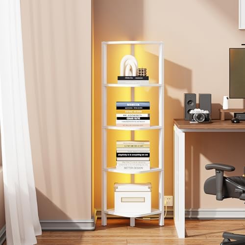 TUTOTAK Corner Shelf with LED Light, 5-Tier Corner Bookshelf by ChoosetutotakFurnitureBuildYourCozyHome