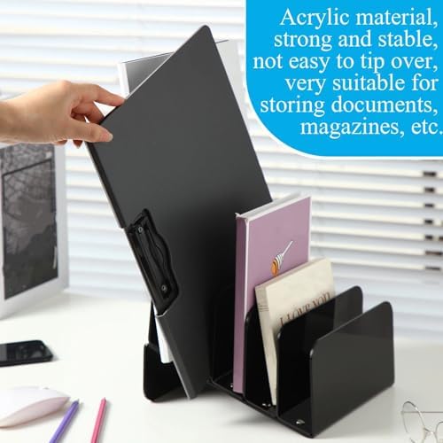 Chunful Acrylic Desk Organizer, 5 Section Desk File Holder Sorter Stand Rack Vertical Organizer Desktop Vinyl Storage Display for Record Album Book Magazine Document Home Office(Black) - Image 5