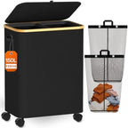 Double Laundry Basket with Wheels and Lid, 150L Clothes Hampers for Laundry by Fzzcvo
