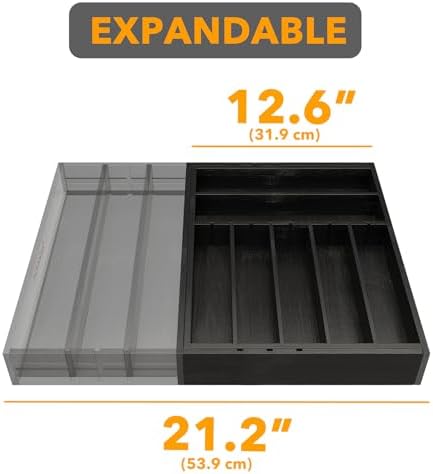 SpaceAid 2.5" High Bamboo Silverware Drawer Organizer with Labels, Kitchen Utensil Expandable Tray Holder for Flatware, Cutlery, Spoon and Knives Drawer Storage Organization (Black) - Image 7