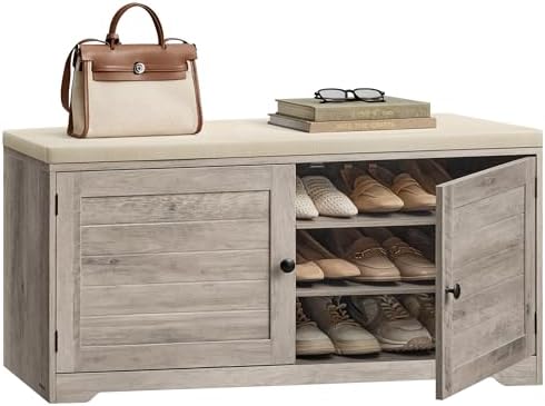 VASAGLE 3-Tier Shoe Storage Bench with Cushion, 14 x 39.8 x 20.7 Inches by VASAGLEbySONGMICSHOME