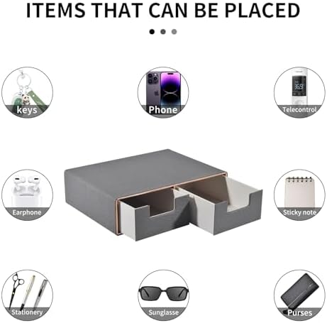 Linen Leather Desk Organizer with Drawers－Mini Desktop Drawer Organizer Stackable－Multifunctional Tabletop Organization Storage Box for Office Supplies Home Vanity Toiletries (Grey, 2-drawers) - Image 7