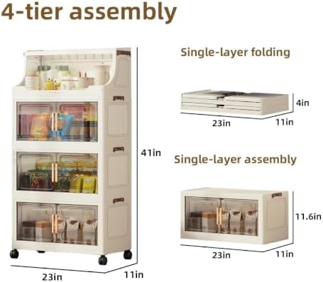 174QT Stackable Storage Bins with Lids & Rack, 4 Tier Large Capacity Foldable Storage Cabinet, Clear Collapsible Pantry Organizer for Home, Kitchen, Bathroom, Dorm, Office - Image 2