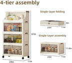 174QT Stackable Storage Bins with Lids & Rack, 4 Tier Large Capacity Foldable Storage Cabinet, Clear Collapsible Pantry Organizer for Home, Kitchen, Bathroom, Dorm, Office - Image 2