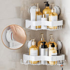 LEVERLOC Corner Shower Caddy Suction Cup, Shower Shelves With Hook, White by LEVERLOC