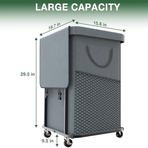 Laundry Hamper with Lid,150L Rolling Laundry Basket with Wheels,Grey - Image 6