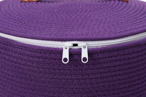 16"x20" Extra Large Cotton Rope Basket with Zipper Lid, Woven Laundry Hamper and Blanket Storage Basket, Round Clothes Bin for Living Room Bedroom, Purple - Image 2