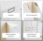 BLU MONACO Set of 4 Magazine Holders | White Marble Design with Gold Label Holders | Foldable File Organizer Boxes for Desk, Office & Classroom | Stylish Paper & Magazine Storage - Image 6
