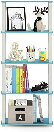 Furinno TURN-S-TUBE Book Shelf, 5-Tier Toolless Storage Shelves with Square Tubes, Shelving Unit for Organization and Storage for Living Room, Home Office, Light Blue - Image 5