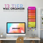13-Tier Wall File Organizer with Base and Hooks, Hanging Organizer, Black - Image 2