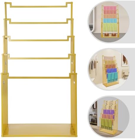 5-Tier Floor Standing Scarf Display Stand, Metal Freestanding Scarf Rack, Towel Hijab Pants Belts Ties Hanging Rack Holder Organizer for Commercial Clothing Retail Store, Gold - Image 2