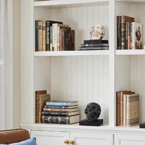 Skull Book Ends, Decorative Bookends for Shelves, Antique Gothic Style Skull Bookend Design Resin Skeleton Human Head Statue Halloween Décor (Black) - Image 7