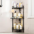 Consumest Corner Shower Caddy Stand - 3 Tier Shower Organizer with Soap Holder, Tall Floor Corner Shelves Standing with Adjustable Feet & 4 Hooks, Storage Rack for Bathroom Black by Consumest