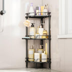 Consumest Corner Shower Caddy Stand - 3 Tier Shower Organizer with Soap Holder, Tall Floor Corner Shelves Standing with Adjustable Feet & 4 Hooks, Storage Rack for Bathroom Black by Consumest