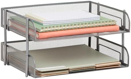 Mind Reader 2-Tier Stackable Paper Tray, Desktop Organizer for Letter-Size Documents, Office File Storage, Metal Mesh, Set of 2, Silver by MindReader