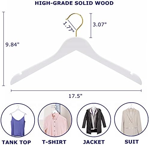 Amber Home 24 Pack White Wooden Coat Hangers with Gold Hook, Suit Hangers - Image 2