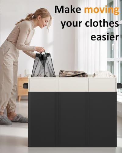 Optish 180L Laundry Hamper 3 Section, Large Hamper with Mesh Bags & Lid - Image 6