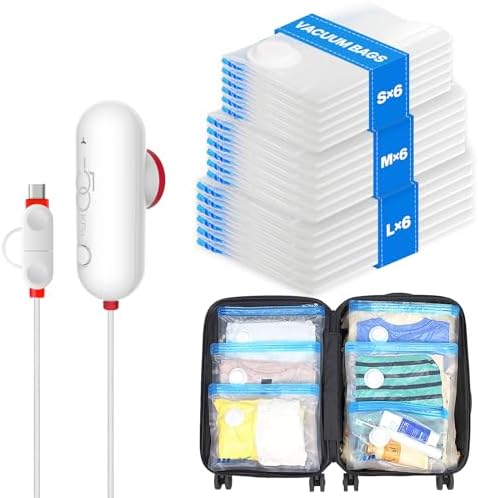 VMstr Vacuum Seal Bags for Clothing Travel, Vacuum Storage Bags with USB Electric Pump, Compression Space Saver for Luggage Suitcase 18 Combo Bags + USB Pump by VMSTR
