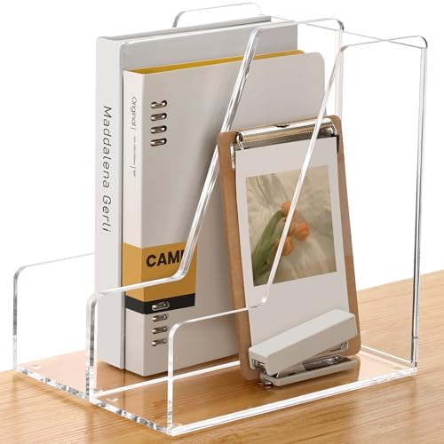SANRUI 2-Pack Acrylic Magazine File Holder Desk Organizer Magazine Rack, Clear, Vertical File Sorter Holders, 9.45" D x 3.54" W x 10.24" H by SANRUI