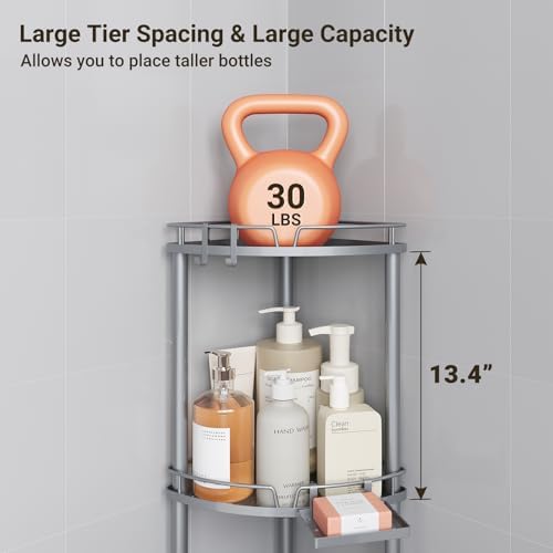 ELYKEN Corner Shower Caddy Standing, 4 Tier Metal Shower Organizer, Silver - Image 6