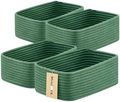 MiniArk Small Storage Baskets for Organizing | Closet Organizer Bins | Shelf Toy Basket | Woven Rope Baskets | Cube Decorative Box | Shallow Basket | 11.5x7.5x4.7” | 4 Packs Green by MiniArkStorageBasketsHome