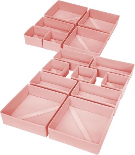 DIMJ Drawer Organizer for Clothing, 15 Pack Fabric Drawer Organizer Bins, Foldable Sock Organizer for Drawer, Dresser Organizer for Clothes, Socks, Bra, Tie (Pink) by DiMJ