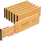 FJO 6 Pack Bamboo Drawer Dividers 4.65" High Adjustable from 17'' to 22'' by FJO