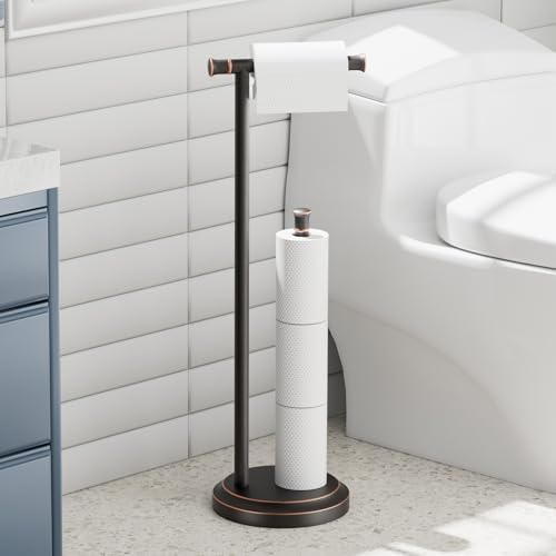 Hoimpro Toilet Paper Holder Stand Bathroom Free Standing Oil Rubber Bronze - Image 2