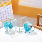 Glass Book Ends with Turquoise Hand Blown Sea Wave Ball, Set of 2 - Image 2