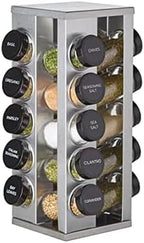 Kamenstein 20 Jar Heritage Revolving Countertop Spice Rack Organizer with Spices Included, FREE Spice Refills for 5 years, Brushed Stainless Steel with Black Caps by Kamenstein