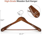 TOPIA HANGER Wide Shoulder Wooden Hangers, Suit Hangers with Non Slip Pants Bar & 360° Swivel Hook, Solid Wood Heavy Duty Coat Hanger, 10 Pack (Walnut)-CT02WA-10 - Image 2