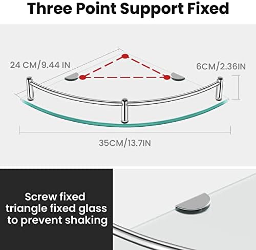 Glass Corner Shelves Tempered Bathroom Eestantes para Baños with Rail Wall Mounted Drill Hole for Corner Shower Shelf for Inside Shower 2 Pack（Sliver） - Image 2