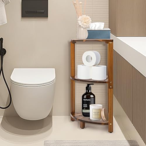IBosins Corner Shower Caddy Standing 3-Tier Wood Shelf Bathroom Organizer - Image 7