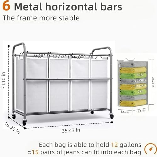 ROMOON Laundry Hamper Sorter Cart, 4-Section Organizer with Lockable Wheels - Image 5