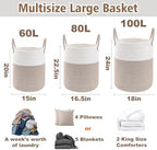 JMvicyroam 80L Cotton Rope Laundry Basket Hamper, Brown - Image 3